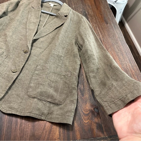 Eileen Fisher Dark Green 100% Linen 2 button pocket blazer no lining M RN 78121 - Picture 5 of 13